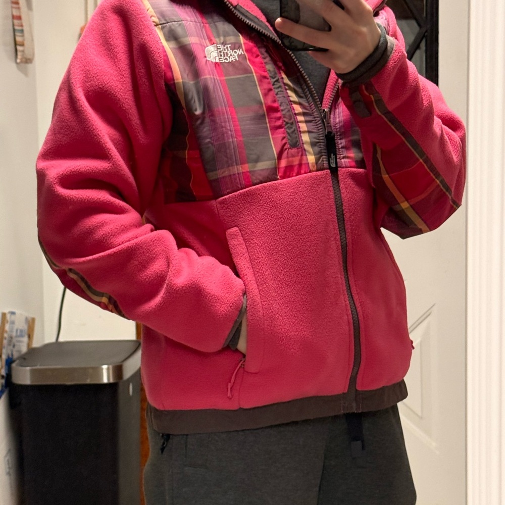 The North Face Pink and Plaid Fleece Jacket - Picture 2 of 5